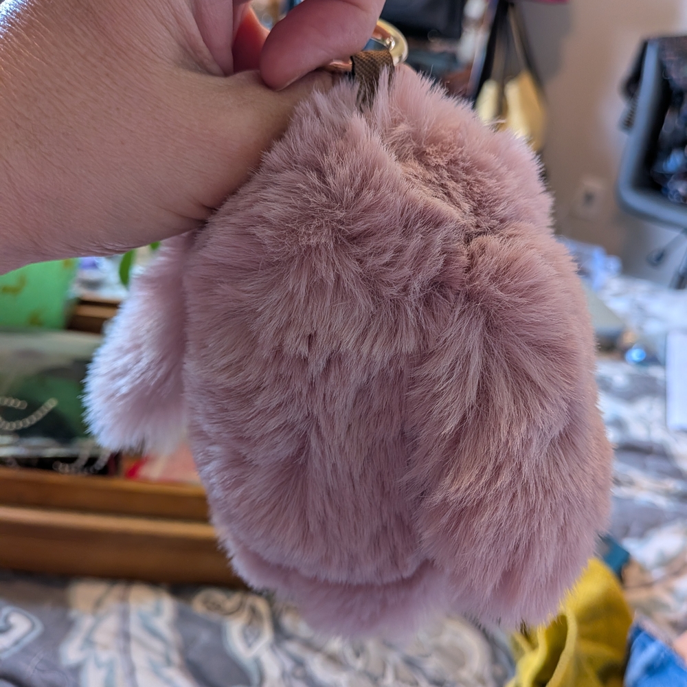 Floppy Pink Faux Fur Bunny Keychain Mag Charm